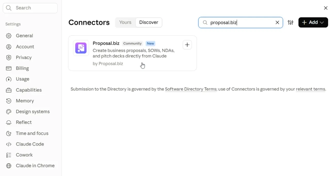 Search for the Proposal.biz Connector