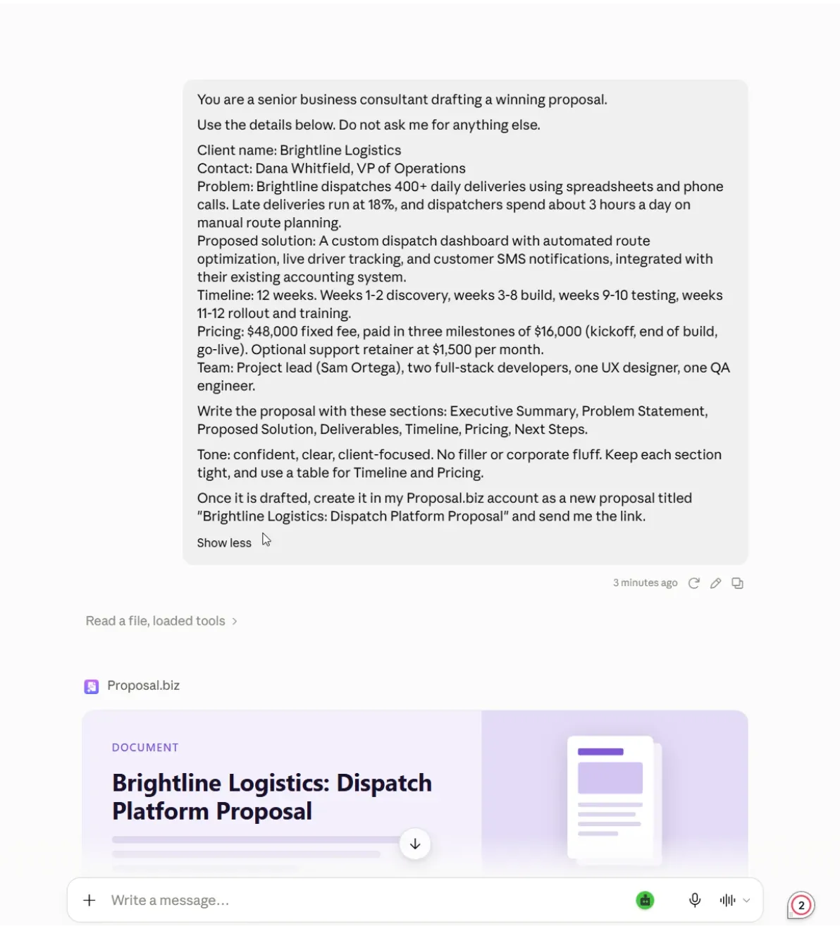Prompt Claude to Create Your Proposal